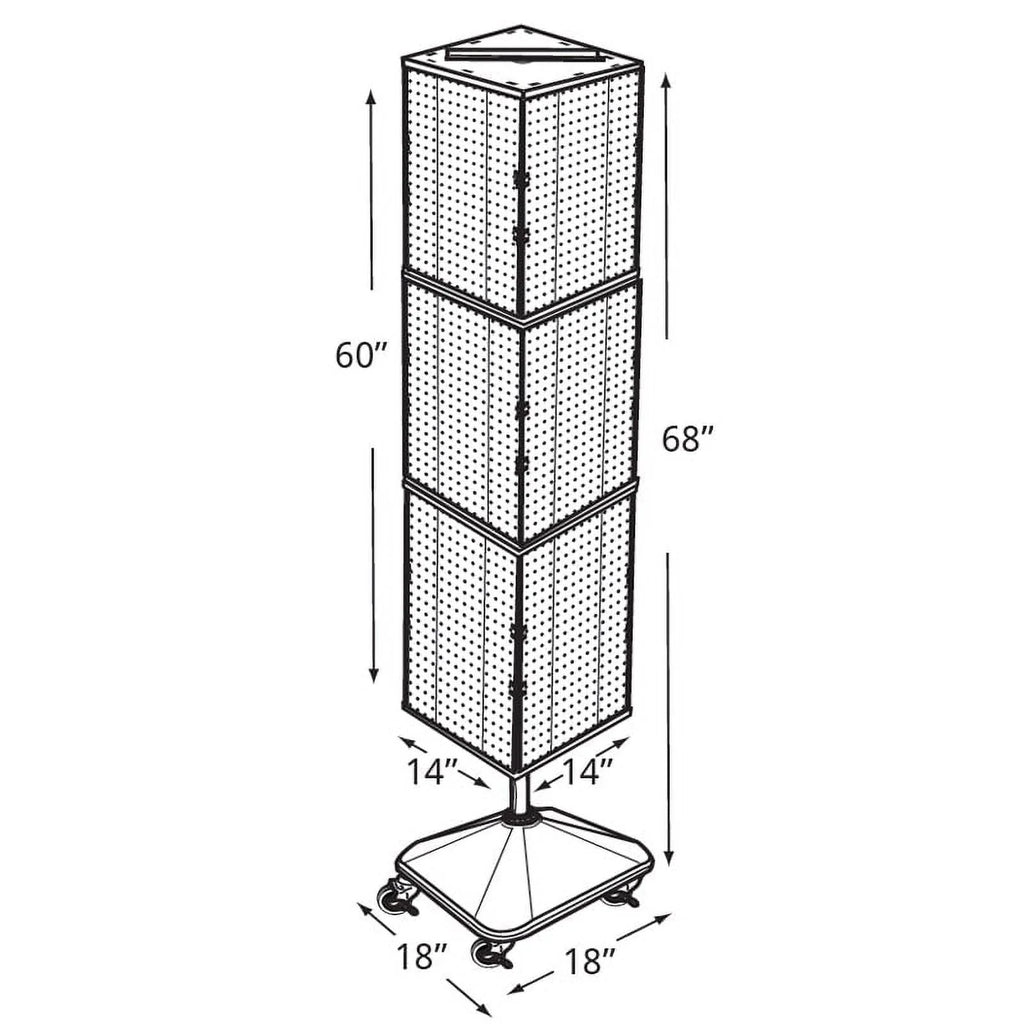 Azar Displays 701465-ORG Orange Four-Sided Pegboard Tower Floor Display on Revolving Wheeled Base. Spinner Rack Stand. Panel Size: 14W x 60H