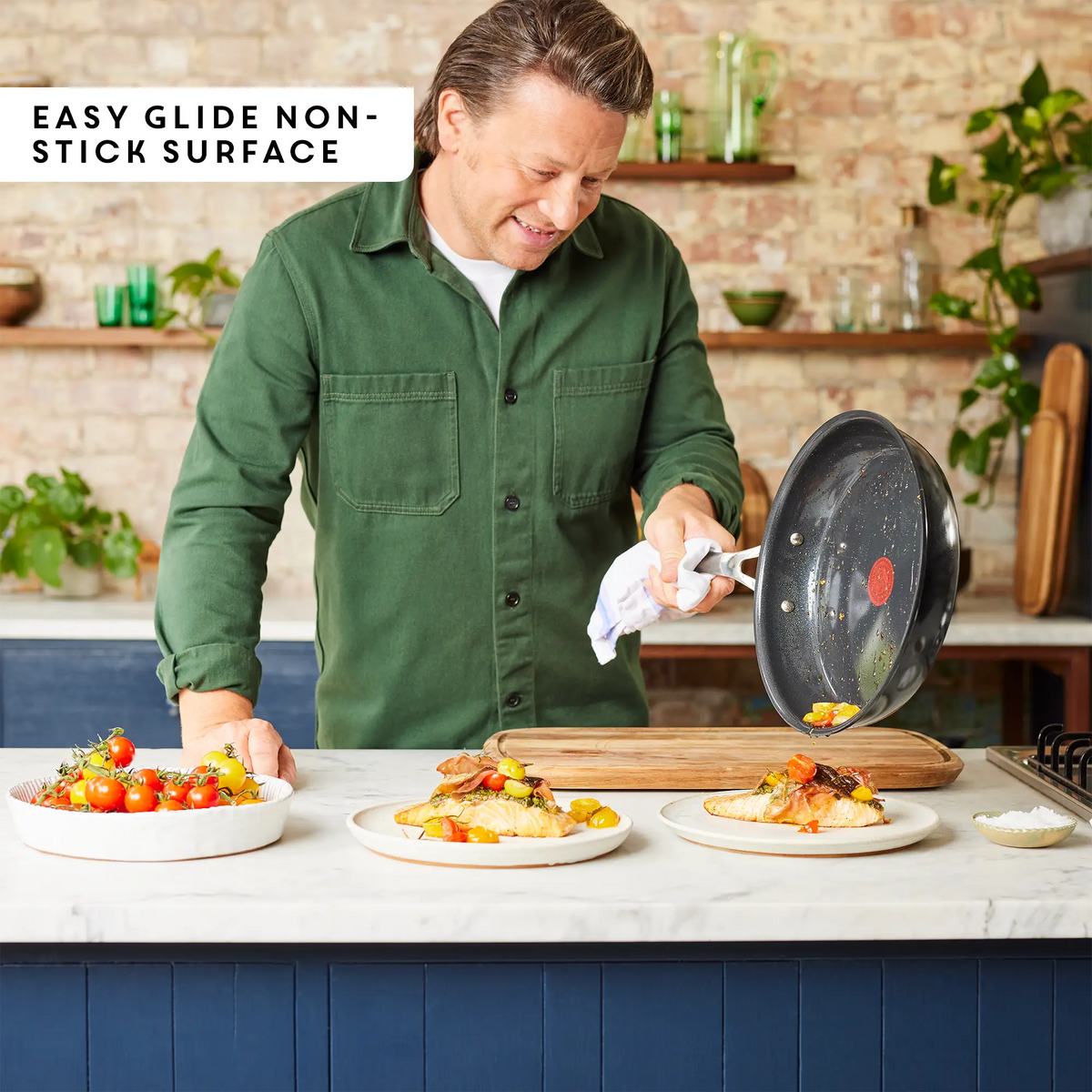 Jamie Oliver by Tefal Enjoy Ceramic Induction Hard Anodised Shallow Pan 30cm + Lid