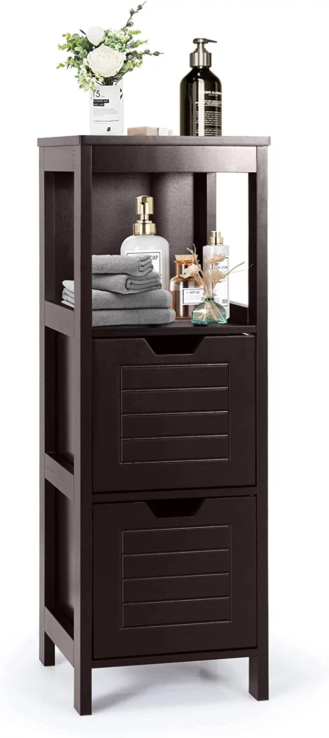 Bathroom Storage Cabinet, Freestanding Wooden Side Storage Cabinet with 2 Adjustable Drawers, Space-Saving Floor Cabinet for Living Room Bathroom Bedroom Entryway (Grey)