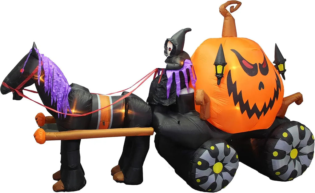11.5 Foot Long Inflatable Grim Reaper Driving Pumpkin Carriage