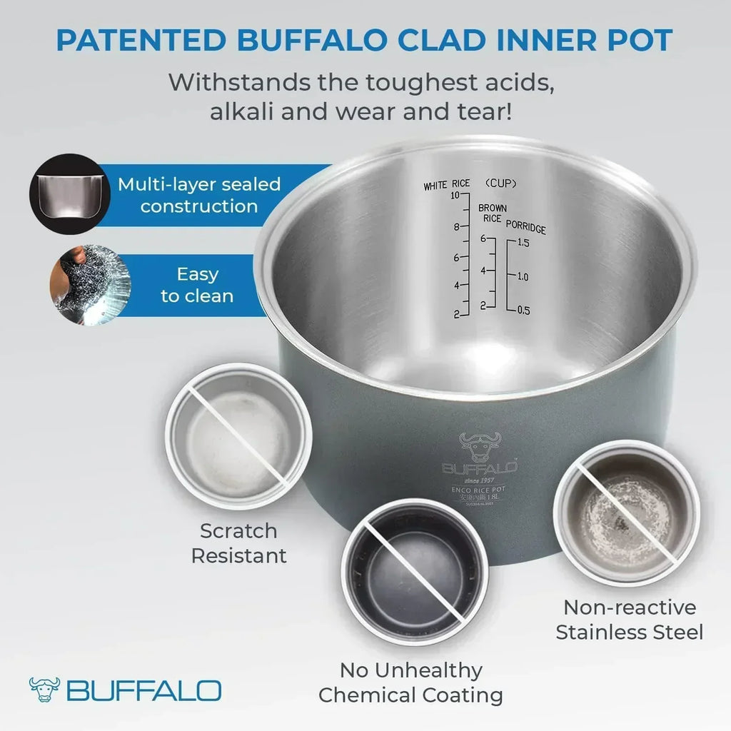 Buffalo Classic Rice Cooker with Composite Stainless Steel Inner Pot - Rice Cookers