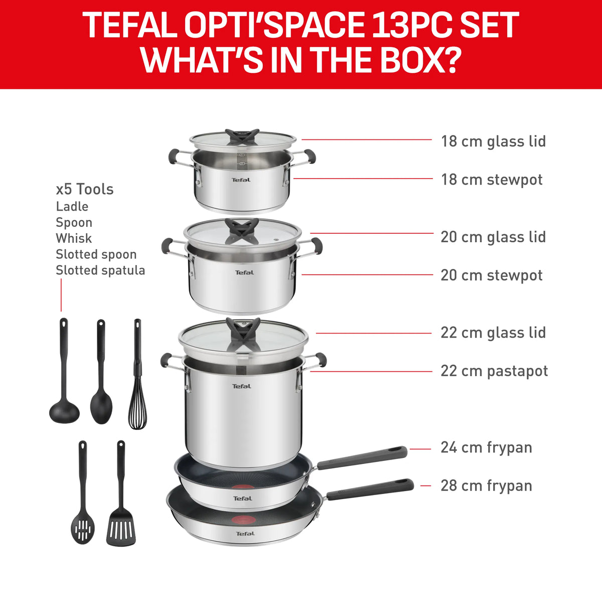 Tefal Opti'Space Induction Stainless Steel 13pc Set