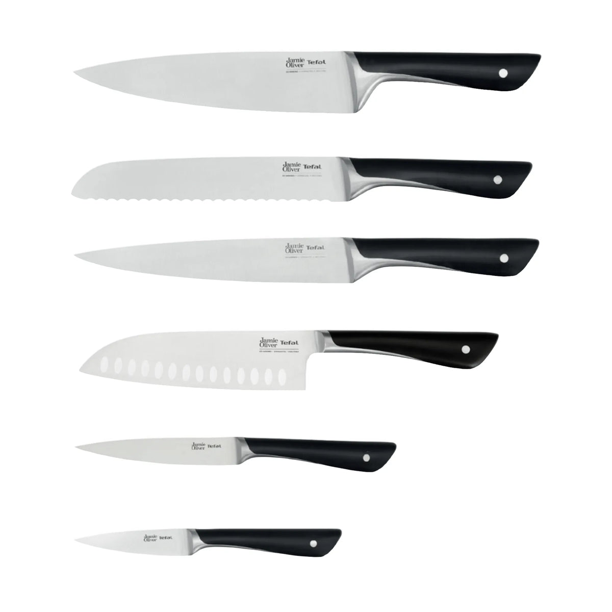 Jamie Oliver by Tefal Knife Block 6pc Set with BONUS Jamie Oliver Medium Wooden Board