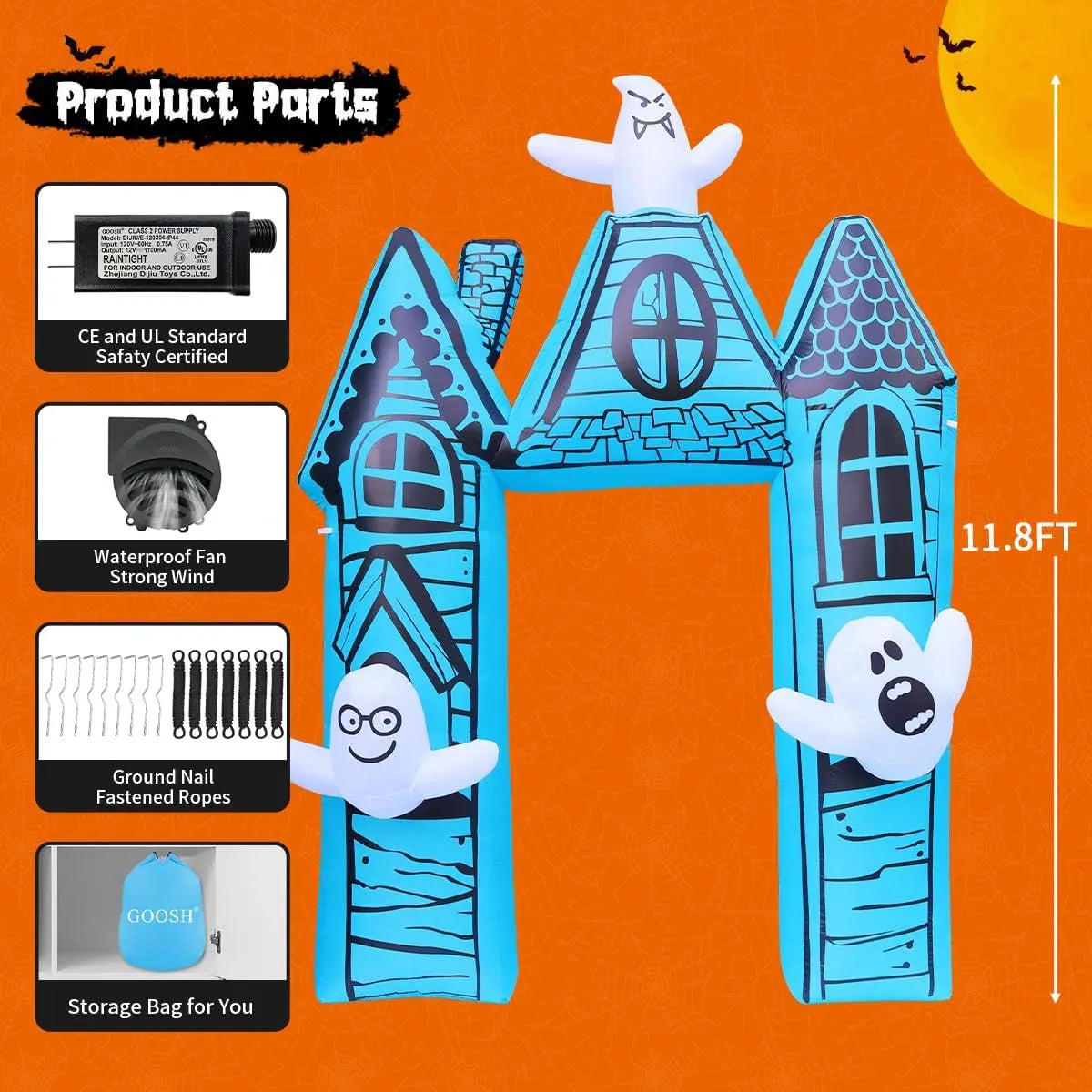 11.8 FT Halloween Inflatables Archway Outdoor Decorations Blow Up Yard Ancient Castle Archway with Ghost with Built-in LEDs for Garden Lawn Indoor Party Decor