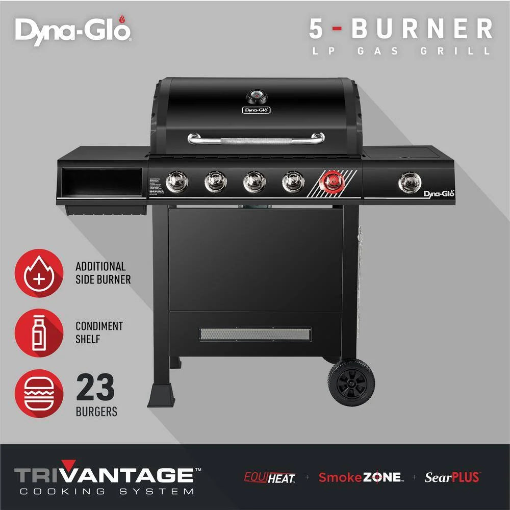 Dyna-Glo DGH474CRP 5-Burner Propane Gas Grill in Matte Black with TriVantage Multifunctional Cooking System