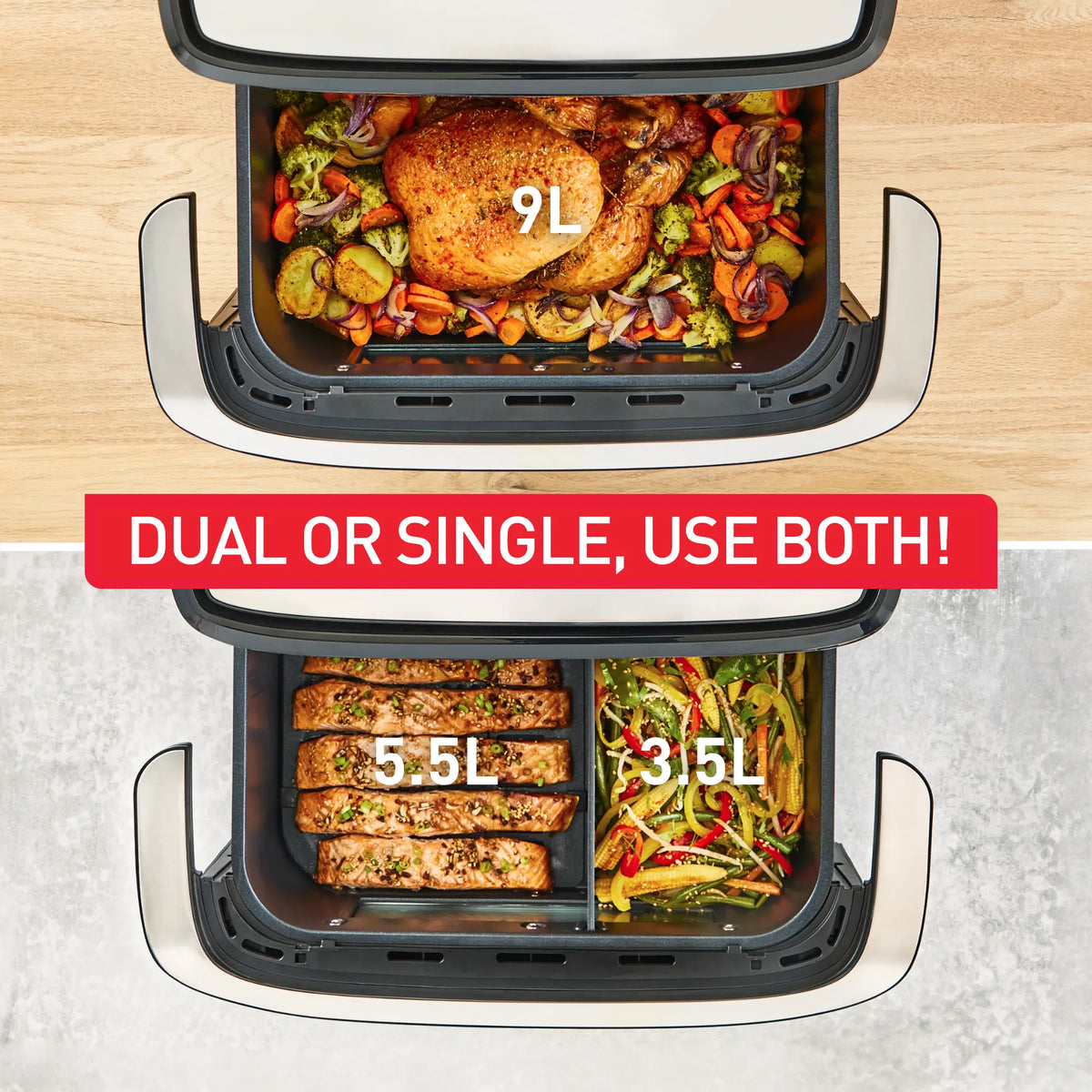 Tefal Dual Easy Fry Flex Black Air Fryer EY9228