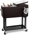 EDOSTORY 80 Quart Rolling Ice Chest Cooler Cart,Patio Backyard Party Drink Beverage Bar Stand Up Cooler Trolley with Ice Scoop