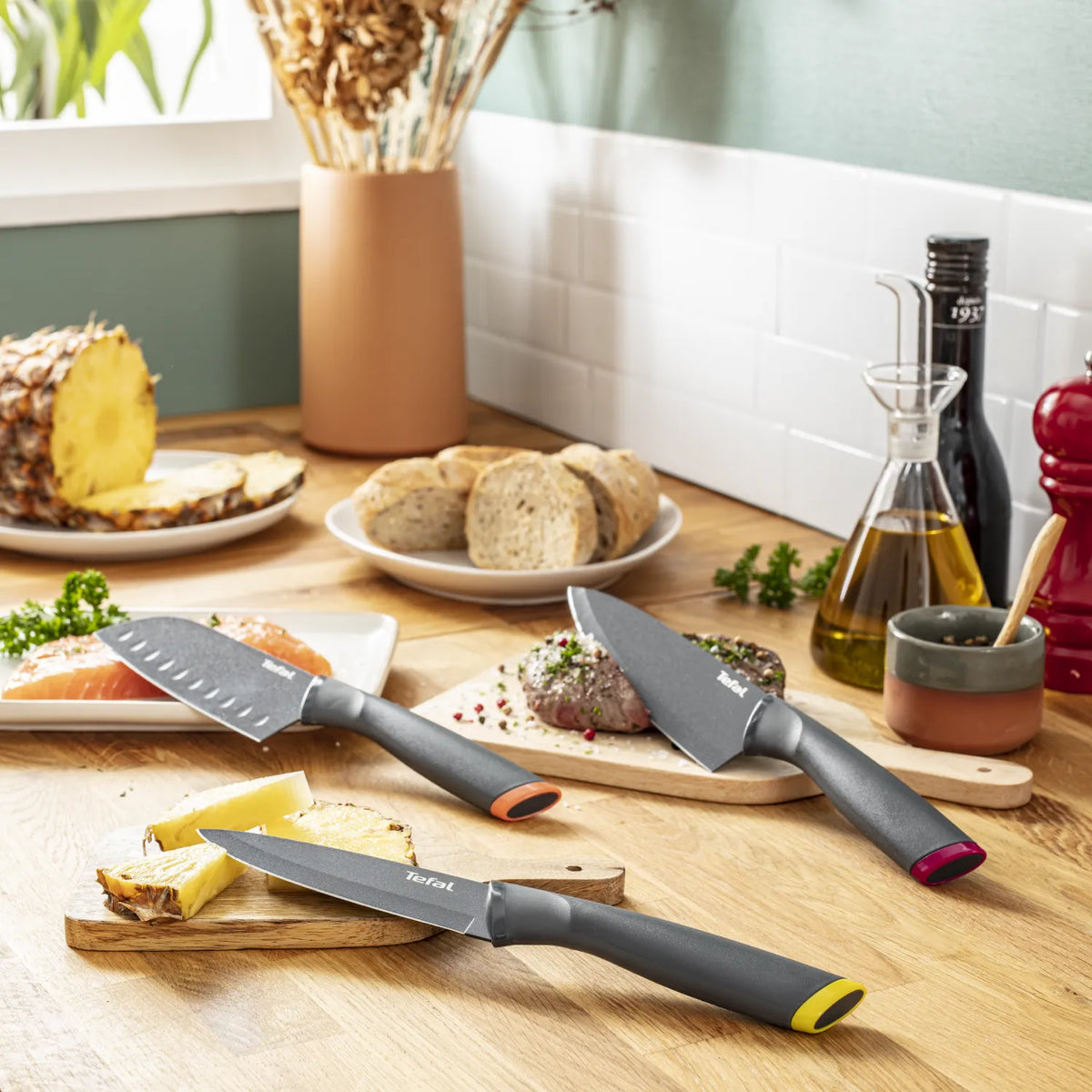 Tefal Fresh Kitchen Non-Stick Stainless Steel Santoku Knife 12cm K1220104