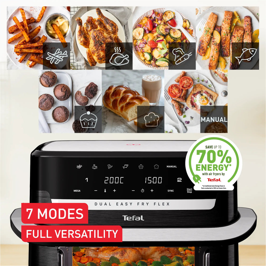 Tefal Dual Easy Fry Flex Black Air Fryer EY9228