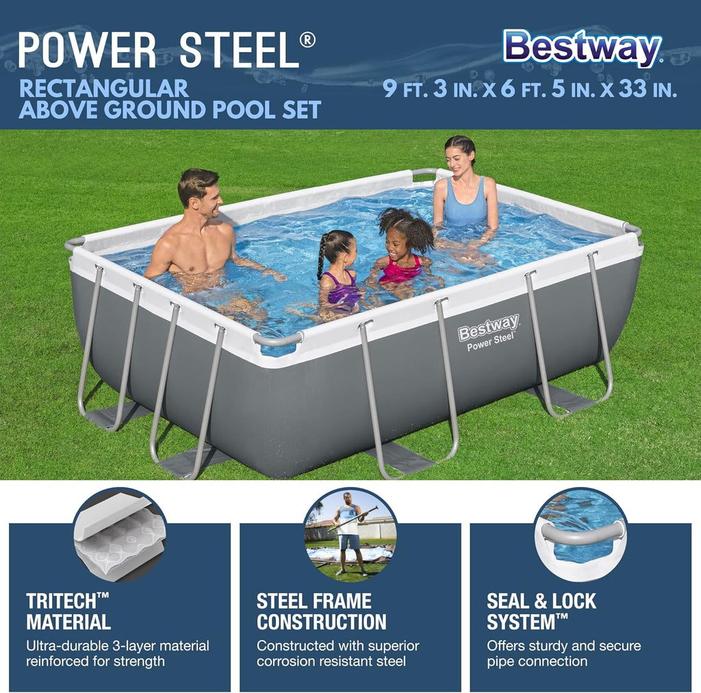 Power Steel 14' x 8'2 x 39.5 Oval Above Ground Pool Set Includes 530gal Filter Pump Ladder