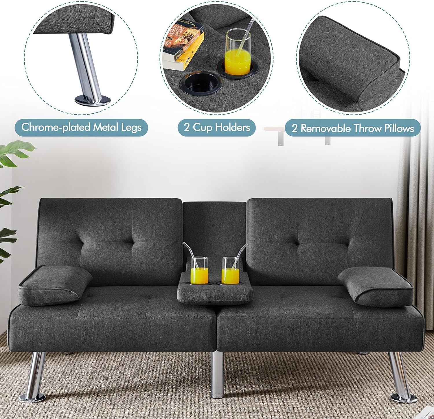 Convertible Sofa Bed Modern Imitation Leather Home Recliner Flip Double Sofa Folding Sofa Bed Guest Bed