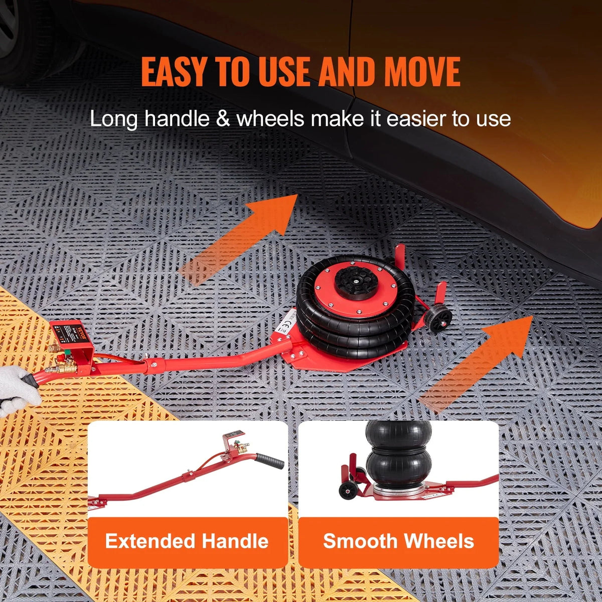 BENTISM Air Jack, 3 Ton/6600 lbs Triple Bag Air Jack, Airbag Jack with Six Steel Pipes, Lift up to 17.7 inch/450 mm, 3-5 s Fast Lifting Pneumatic Jack, with Long Handles for Car Repair