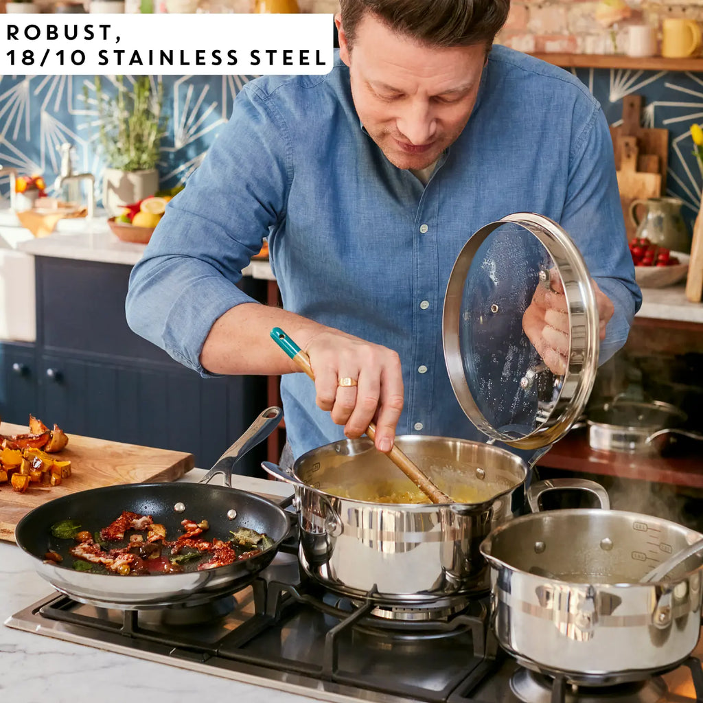Jamie Oliver by Tefal Cook Smart Induction Stainless Steel 3pc Pot Set + Lids