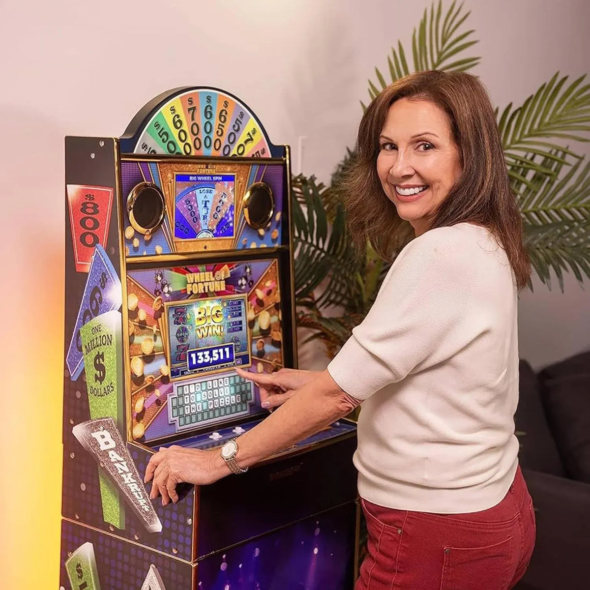 Arcade1Up Wheel of Fortune Casinocade Deluxe Home Arcade Machine, 63.4-Inch Tall - 4 Premium Casino Games, 20 Unlockable Built-In Titles, Dual LCD Screens & Speakers, WiFi-Enabled