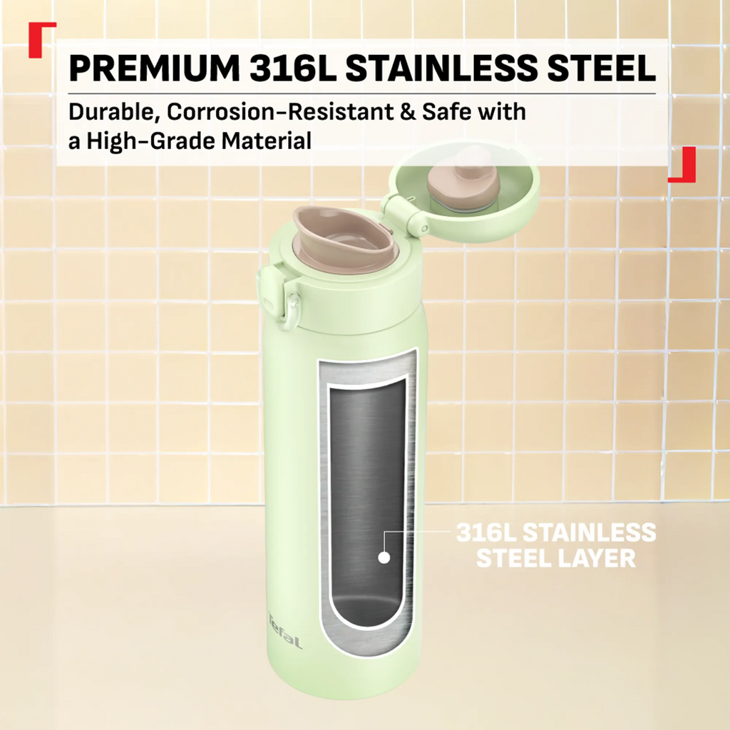 Tefal Easy to Go Stainless Steel Drink Bottle 500ml in Mint Green