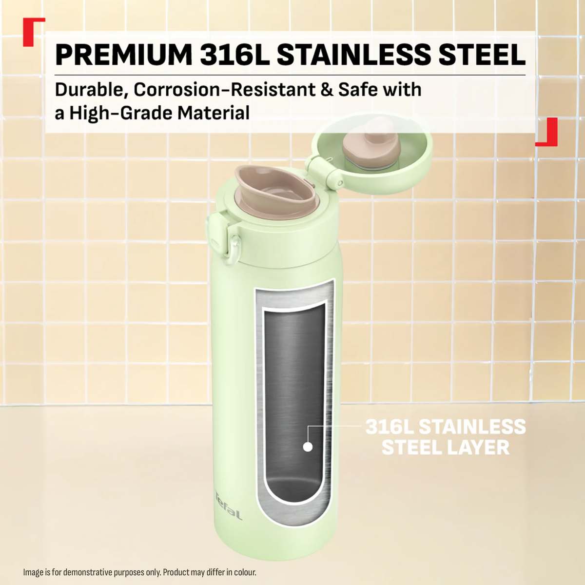 Tefal Easy to Go Stainless Steel Drink Bottle 500ml in Pink