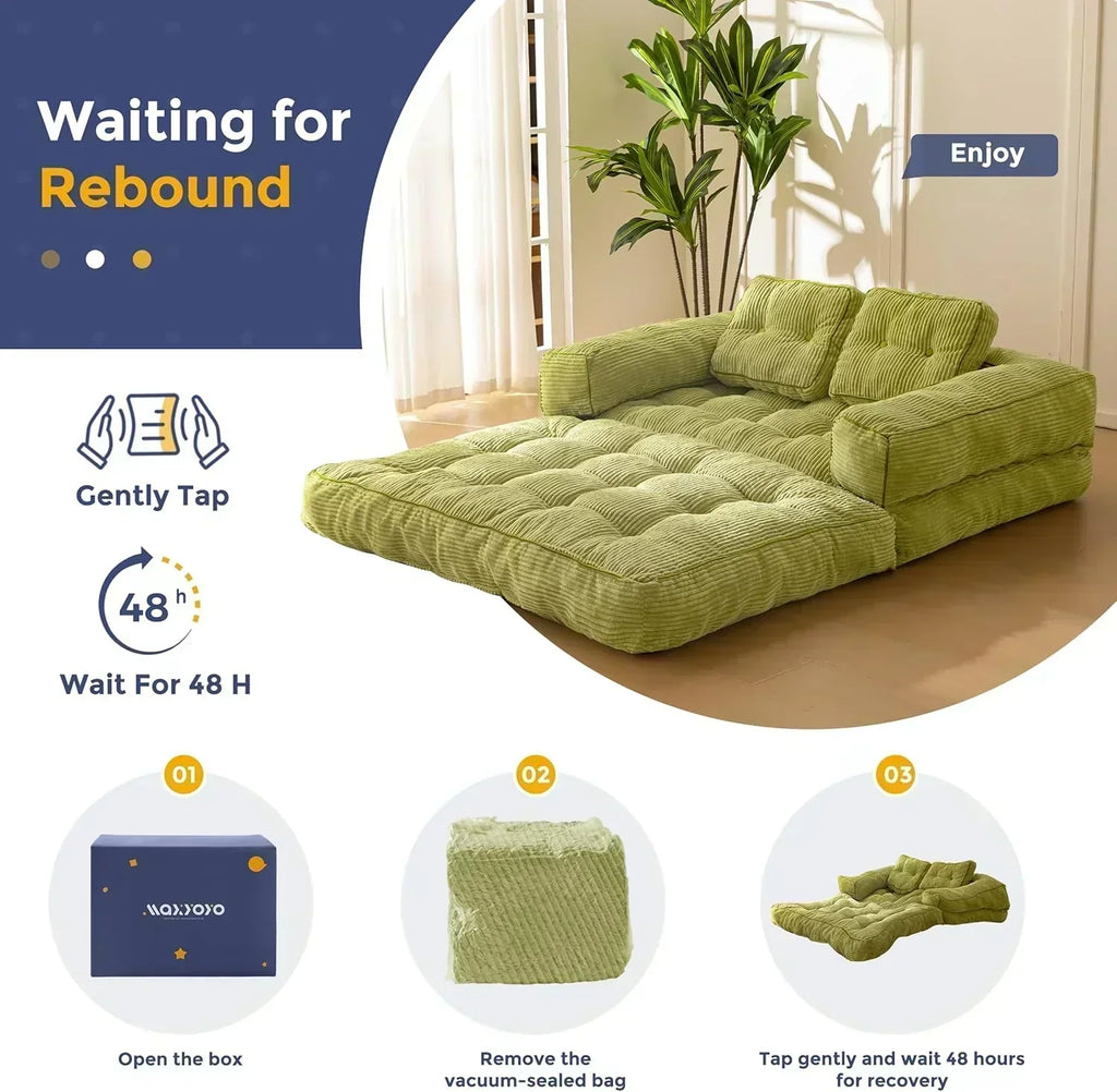 Folding Sofa Bed L-Shaped Convertible Sofa Bed with Armrests and Pillows