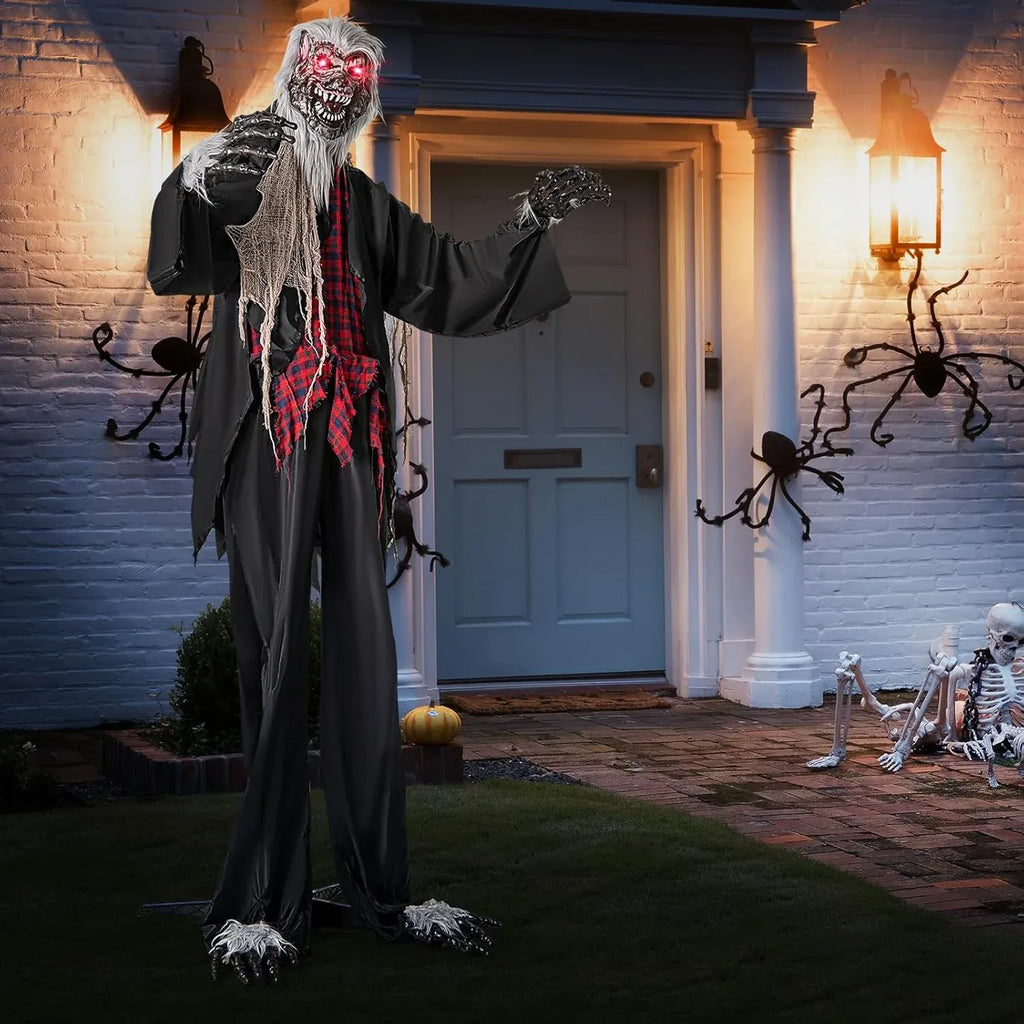 Tangkula 8.2 FT Halloween Animatronic Werewolf, Scary Animated Prop with Howling Sounds, Red Flashing Eyes & Poseable Arms, Standing Werewolf Decoration for Porch, Yard & Garden, Sound Activated