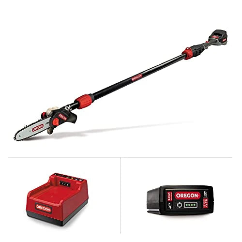 Oregon PS250 Pole Saw with 4.0 Ah Battery and Standard Charger, Cordless Rechargeable Extendable Shaft Branch Cutter and Low Noise (563454)