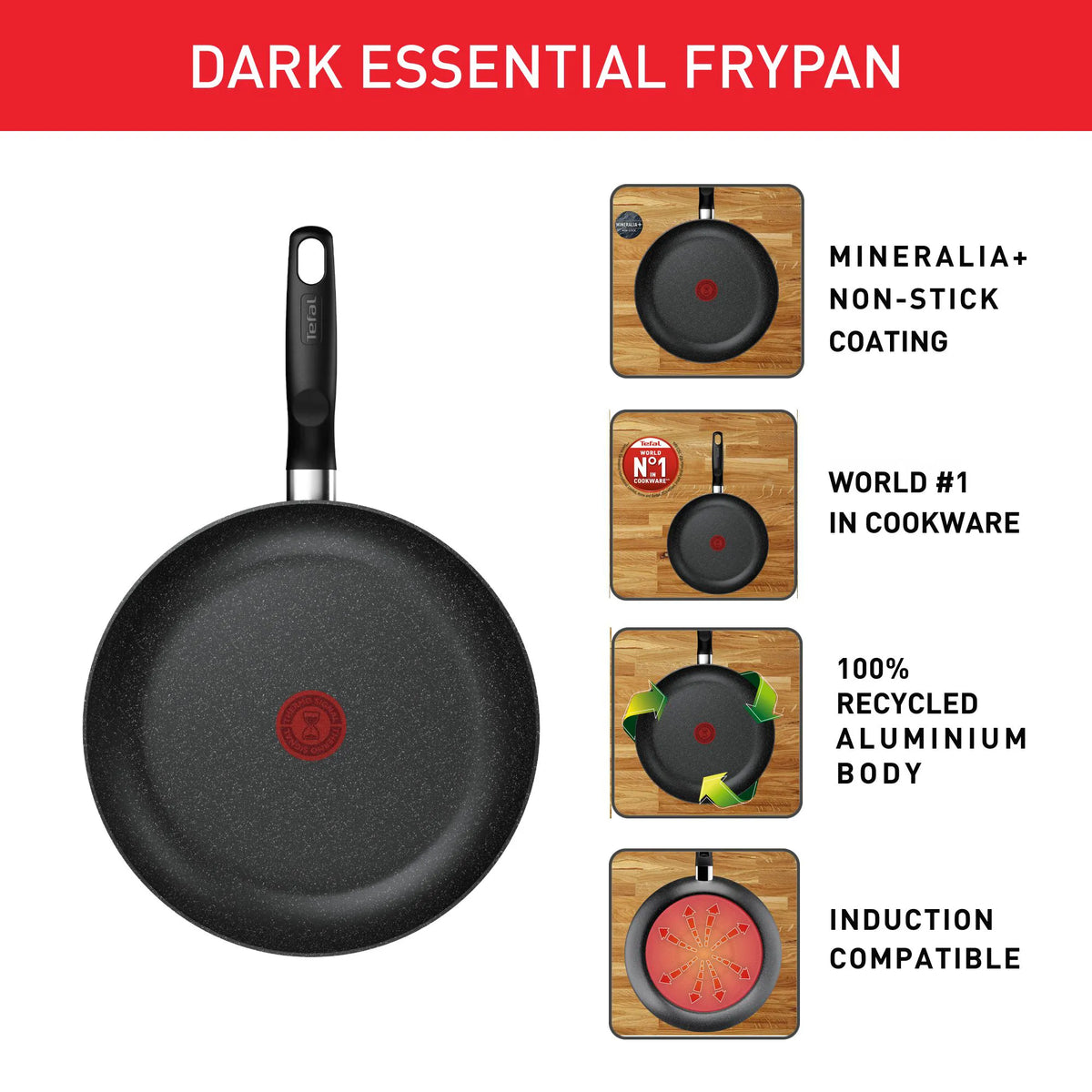 Tefal Dark Essential Mineralia+ Non Stick Frypan 28cm