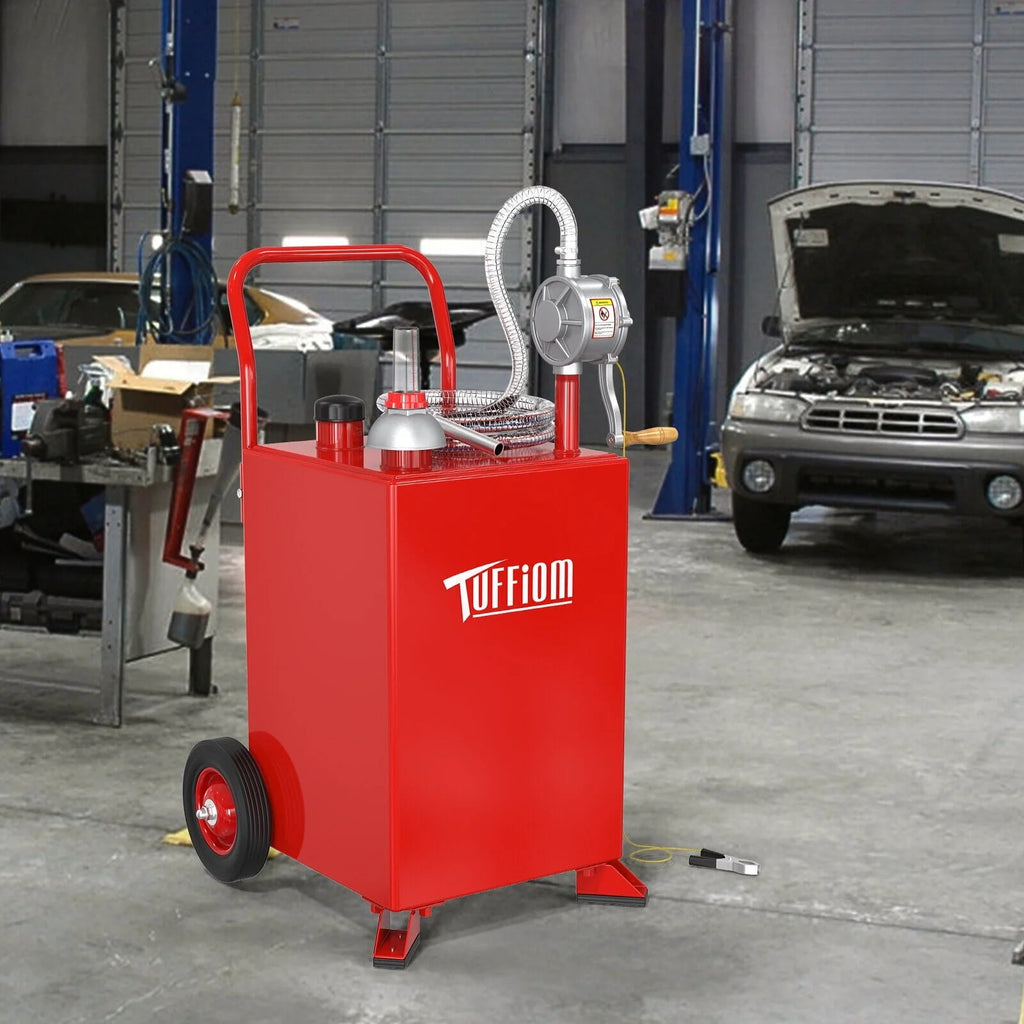 TUFFIOM 20 Gallon Gas Caddy with Wheels, Gasoline Diesel Fuel Transfer Storage Tank with Pump, Red