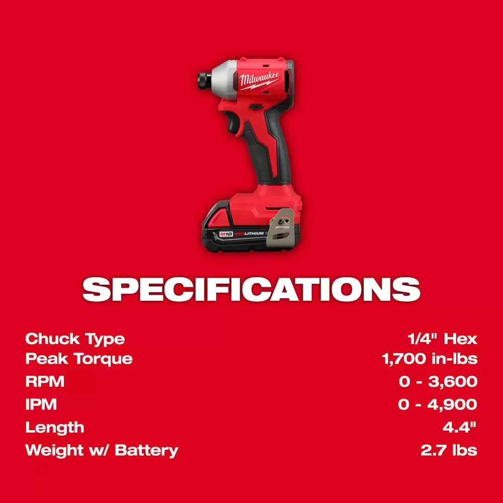 Milwaukee Pre-Sale Pre-Sale 3692-22CT M18 18V Compact Brushless 2 Tool Drill/Driver Combo Kit