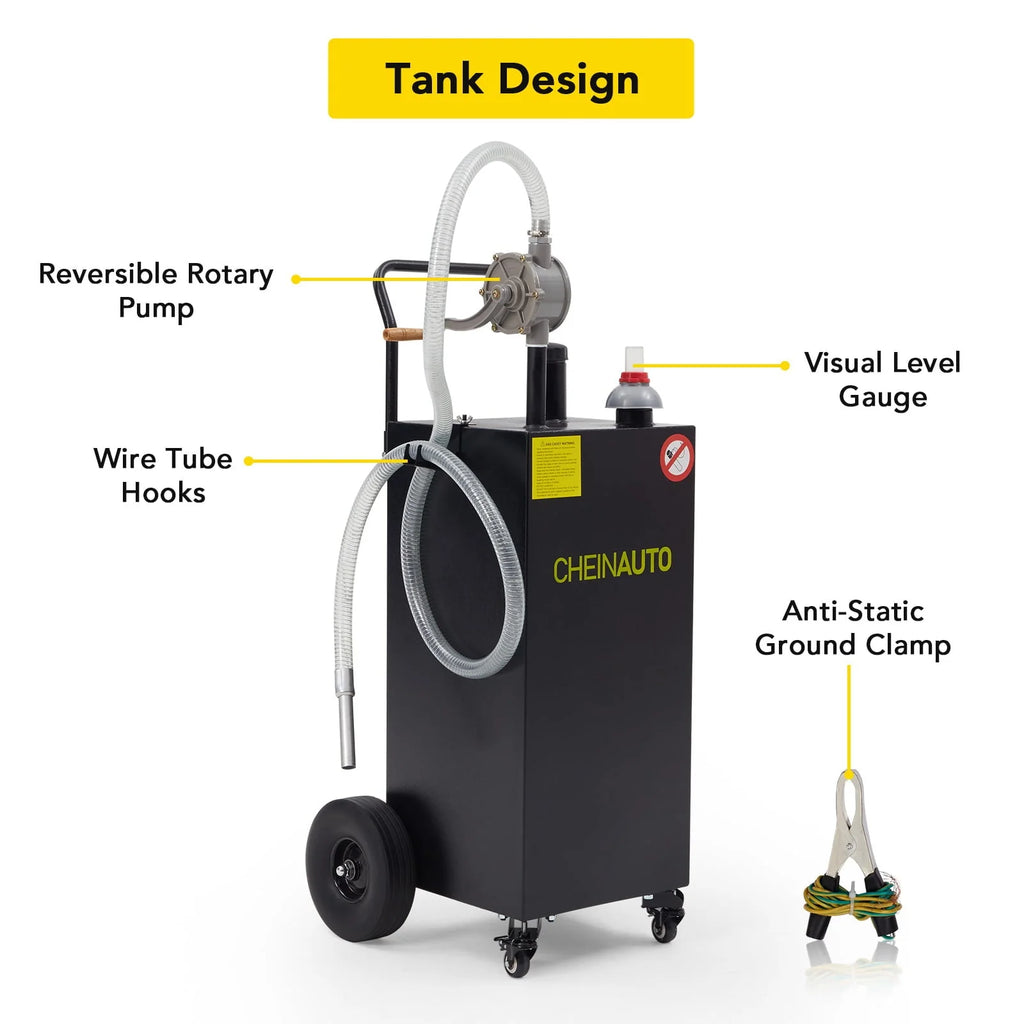 Gas Caddy, 35 Gallon Fuel Transfer Tanks with Casters & Wheels Portable Fuel Storage Tank for Cars, Boats, Lawn Mowers