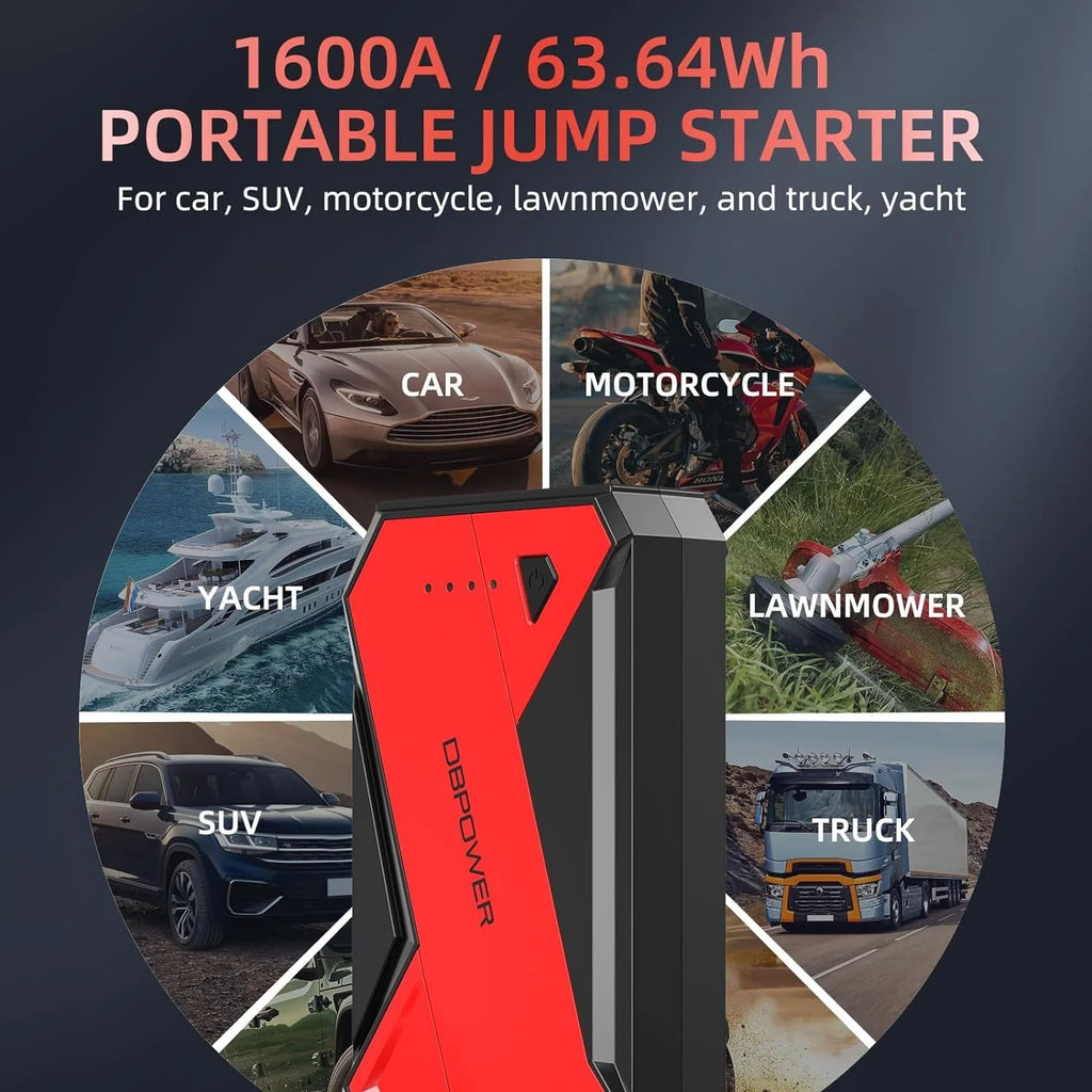 DBPOWER Red 800A Peak 18000mAh Portable Car Jump Starter Battery Booster with LCD Screen