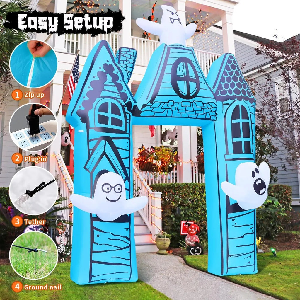 11.8 FT Halloween Inflatables Archway Outdoor Decorations Blow Up Yard Ancient Castle Archway with Ghost with Built-in LEDs for Garden Lawn Indoor Party Decor