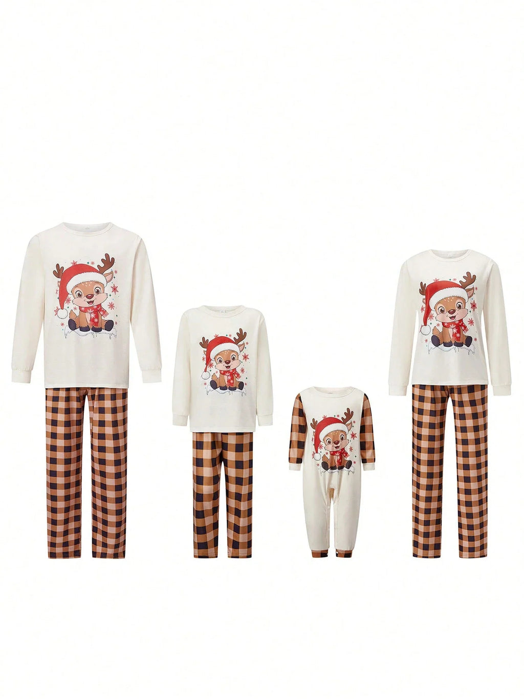 Plush Fuzzy Lounge Set with Christmas Pattern and Long Sleeves, Beige Pants