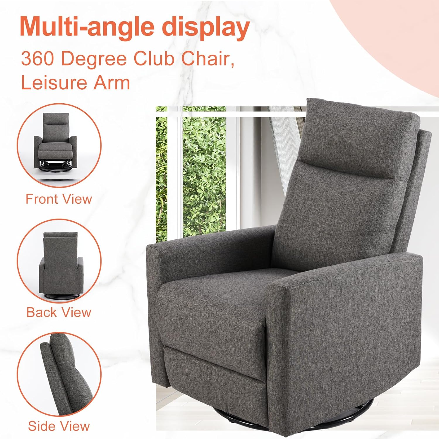 Sweetcrispy Massage Recliner Chair for Adults, Adjustable Home Theater Seating with Lumbar Support for Living Room, Modern Fabric Reclining, Pure Black