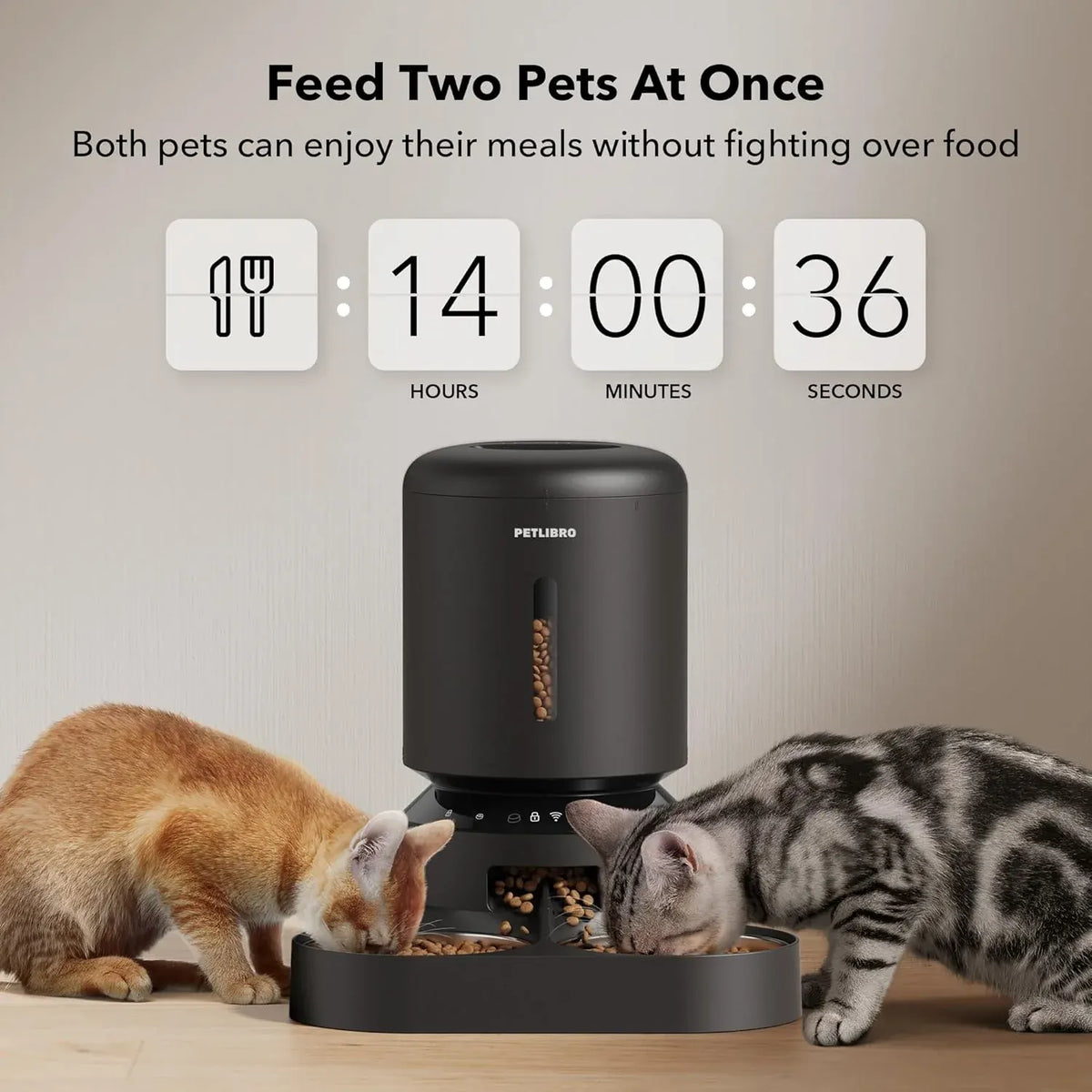 Automatic Cat Feeder for 2 Cats, 5G&2.4G WiFi Pet Feeders, 5L Programmable Cat Food Dispenser with Airtight Lock-Fresh Technology, Dual Stainless Steel Bowls, Low Food Sensor