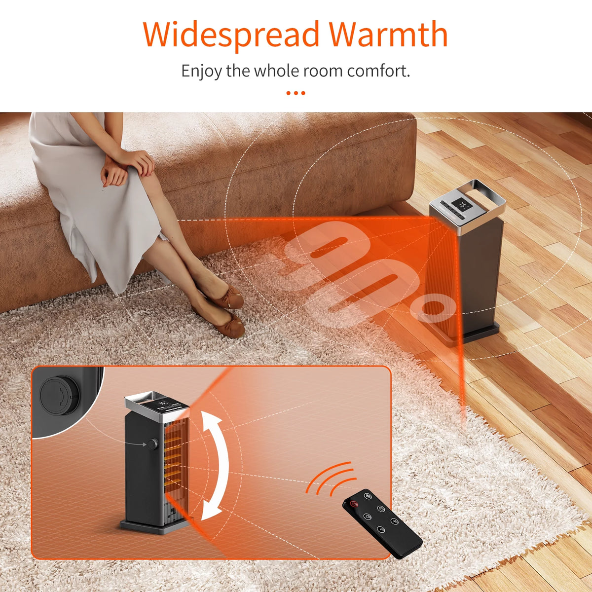 ALROCKET 1500W Ceramic Heater 90'' Oscillating with Thermostat and Remote Control