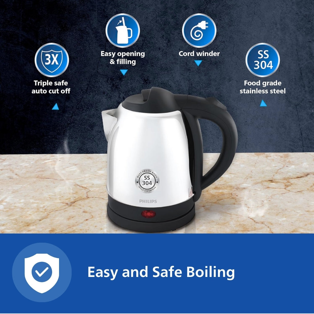 Philips 1.5 L Kettle with 25% thicker body for longer life and triple safe auto cut off - HD9373/00