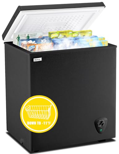 3.5 Cubic Feet Chest Freezer Small Deep Freezers with Removable Storage Basket Free Standing Top Door Compact Freezer 7 Gears Temperature Control for Office Dorm Apartment