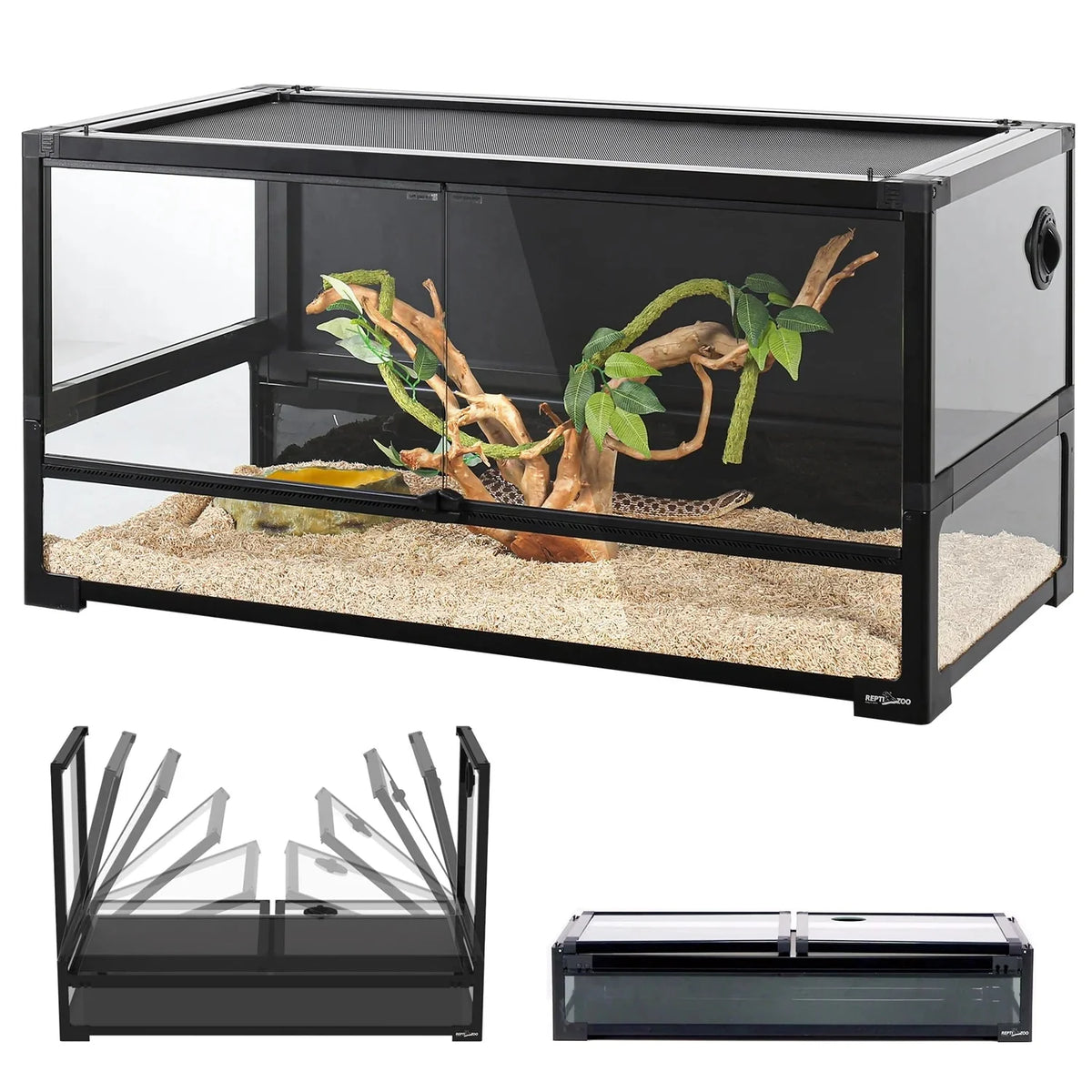REPTI ZOO 40 Gallon Tempered Glass Reptile Large Terrarium Tank Reptile Terrarium 36x18x18, Easy Folding