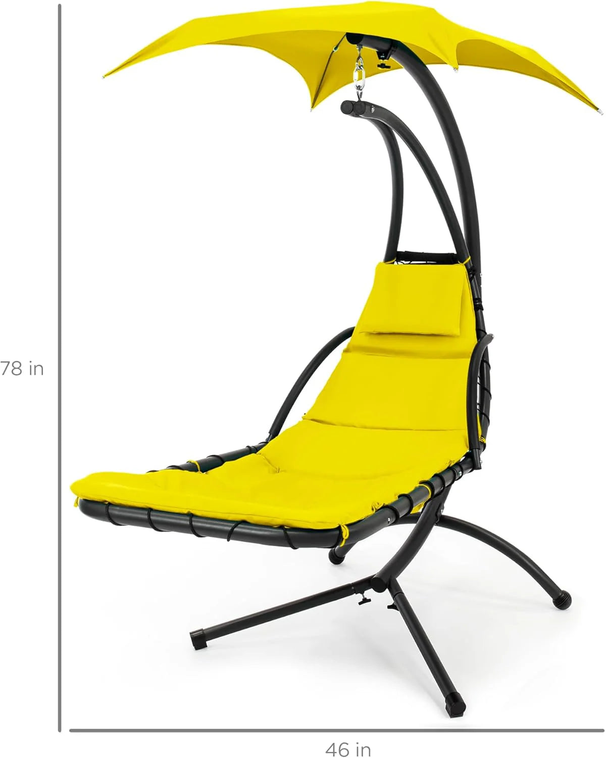 Best Choice Products Outdoor Hanging Curved Steel Chaise Lounge Chair Swing w/Built-in Pillow and Removable Canopy - Teal