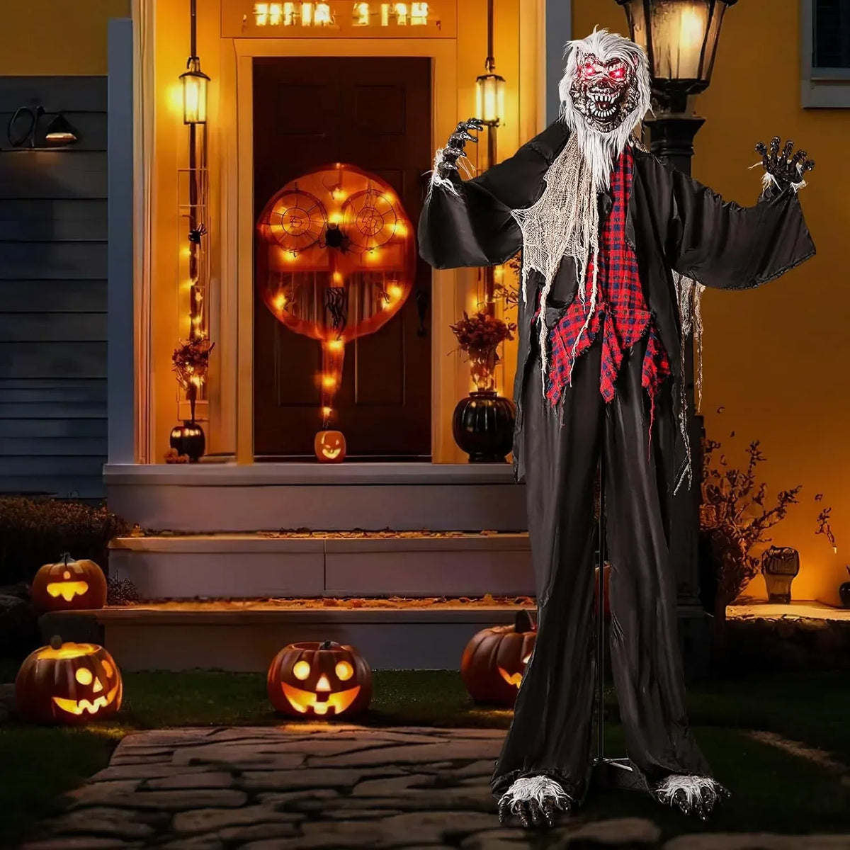 Tangkula 8.2 FT Halloween Animatronic Werewolf, Scary Animated Prop with Howling Sounds, Red Flashing Eyes & Poseable Arms, Standing Werewolf Decoration for Porch, Yard & Garden, Sound Activated