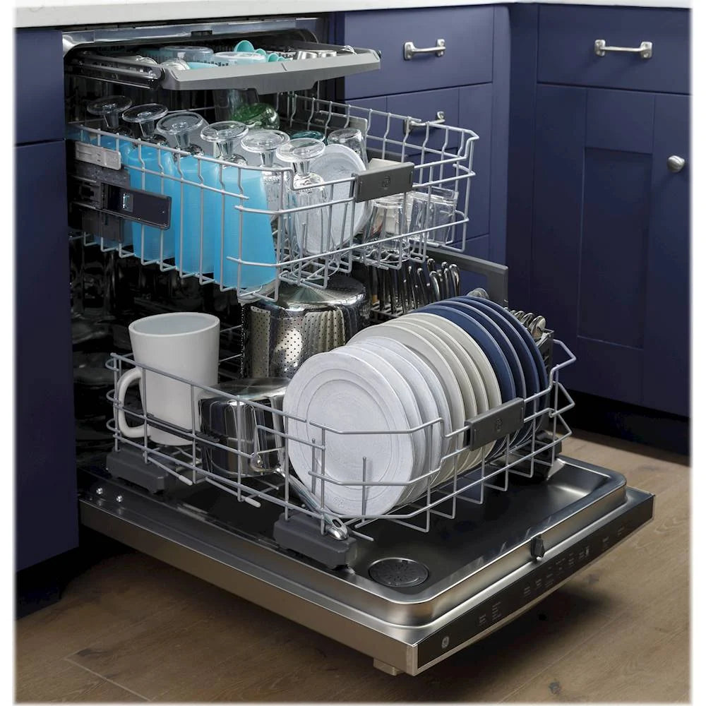 GE - Top Control Built-In Dishwasher with Stainless Steel Tub, 3rd Rack, 46dBA - Black slate