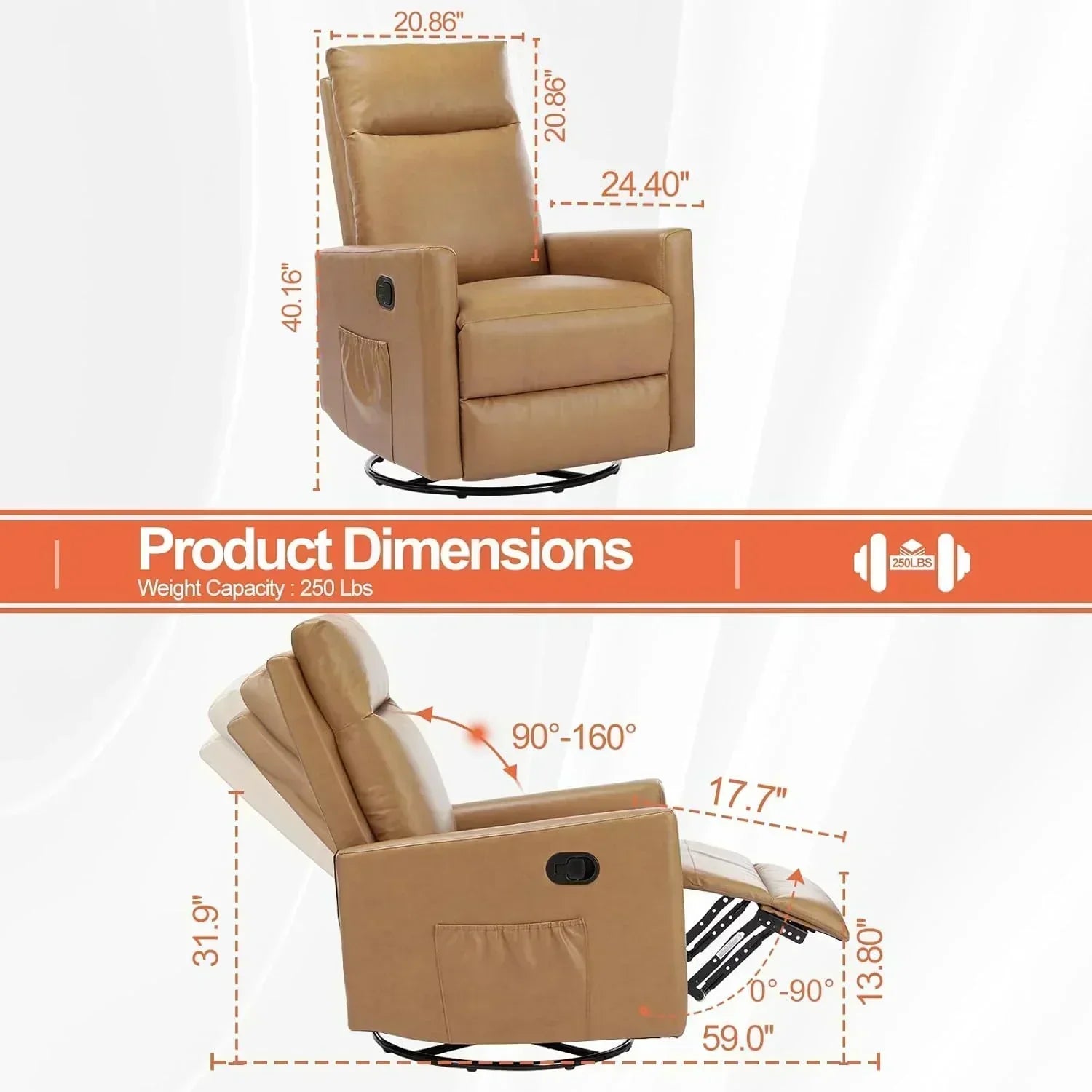 Sweet and crisp rocking chair 360 degree rotating recliner with sliding function