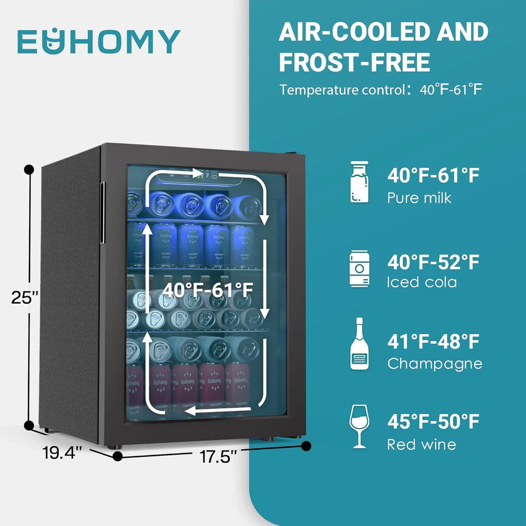 EUHOMY Beverage Refrigerator Cooler, 130 Can Mini Fridge with Glass Door for Soda Beer or Wine, Beverage Cooler for Home, Office, Bar with Adjustable Removable Shelves, Silver