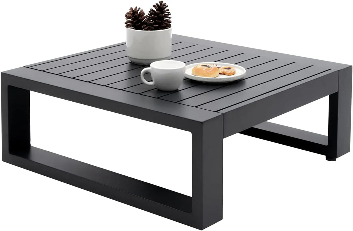 Outdoor Side Table Patio Aluminum Square End Table for Bistro Cafe Patio Small Coffee Table with Slat Top,Grey Frame