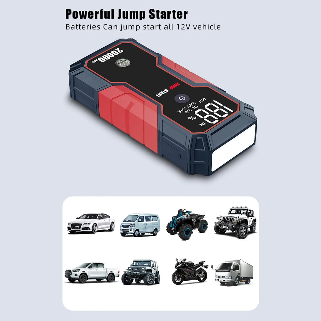 Meterk Portable Car Jump Starter 20000mAh 12V Car Battery Starter( to 5.0L Gas, 3.5L Diesel Engines),USB Quick Charge, Fast Wireless and Flashlight