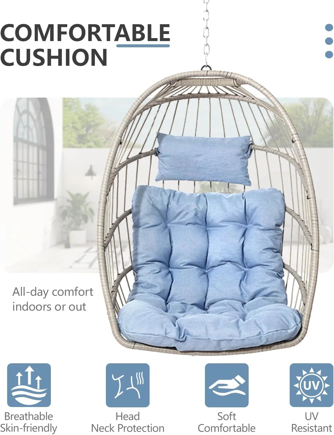 SWITTE Egg Chair Outdoor Indoor Wicker Hanging Egg Swing Chair 350lbs Capacity for Patio