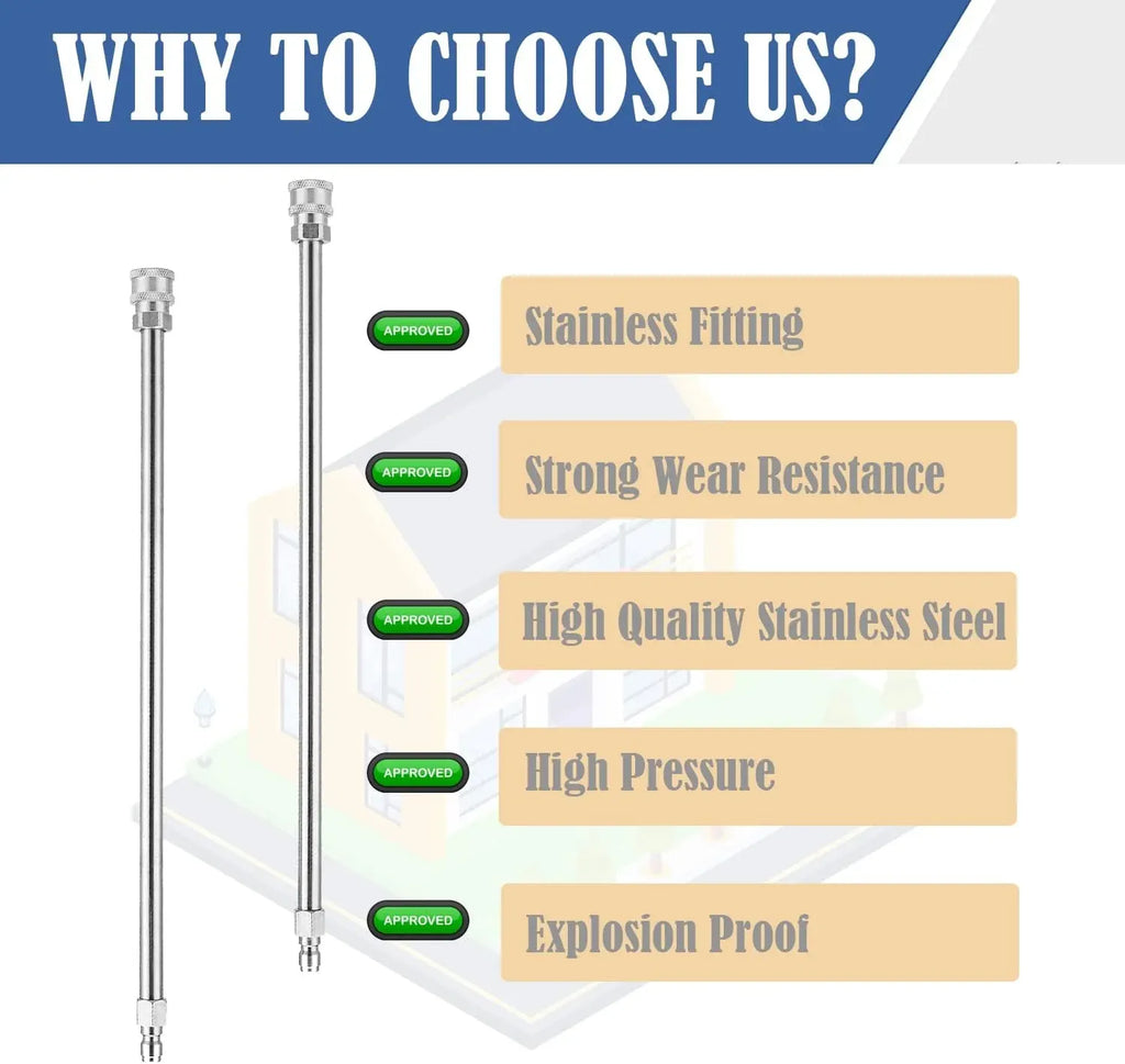 Long Pressure Washer Extension Wand, 2 Pack 60 Power Washer Extension Wand,Pressure Washer Lance,Stainless Steel Power Washer Extender Wands, 1/4” Quick Connect Fitting, 4000 PSI(120 Inch)