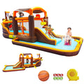 Track 7 Inflatable Water Park,Inflatable Big Bounce House Cruise Ship Pattern Slide Water Park Bouncer with Splash Pool & Basketball & Blower