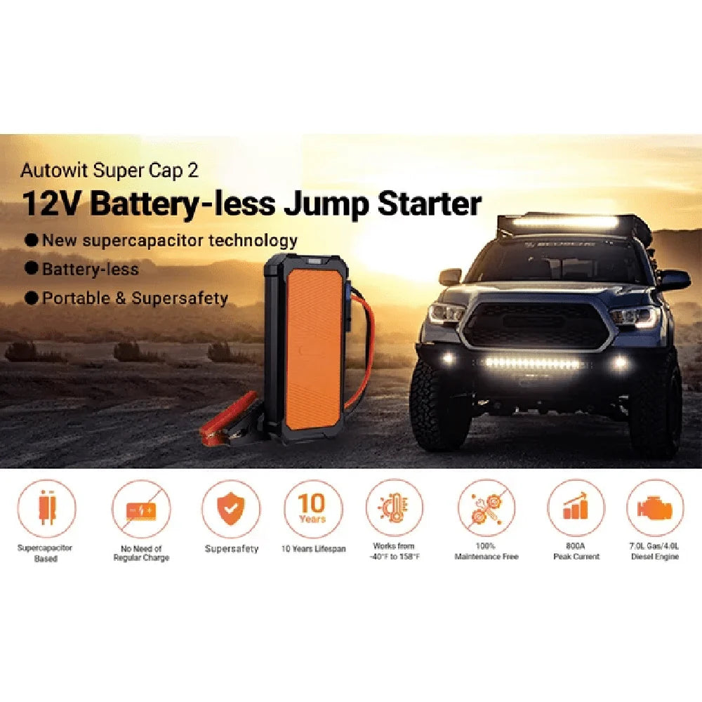Autowit Super Capacitor Jump Starter, 12V Batteryless Jump Starter, 8.0 Gas&4.0 Diesel Car Jump Starter with Carrying Case, Bulit-in Supercapacitor, No Need Pre-Charge