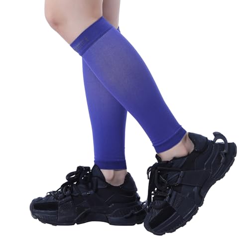 15-20mmHg 1 Pair Black Calf Compression Sleeve Men and Women Wide Calf Sleeve Brace Compression Socks for Leg Support, Shin Splint,Pain Relief (DARK BLUE, Medium)
