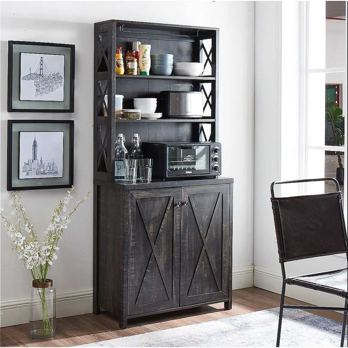 Microwave Stand Hutch Storage Cabinet