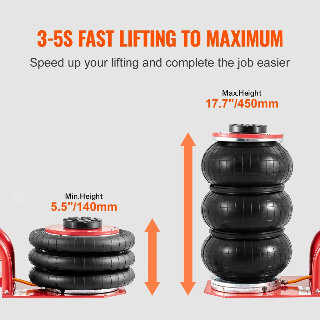 BENTISM Air Jack, 3 Ton/6600 lbs Triple Bag Air Jack, Airbag Jack with Six Steel Pipes, Lift up to 17.7 inch/450 mm, 3-5 s Fast Lifting Pneumatic Jack, with Short Handles for Cars, Garages, Repair